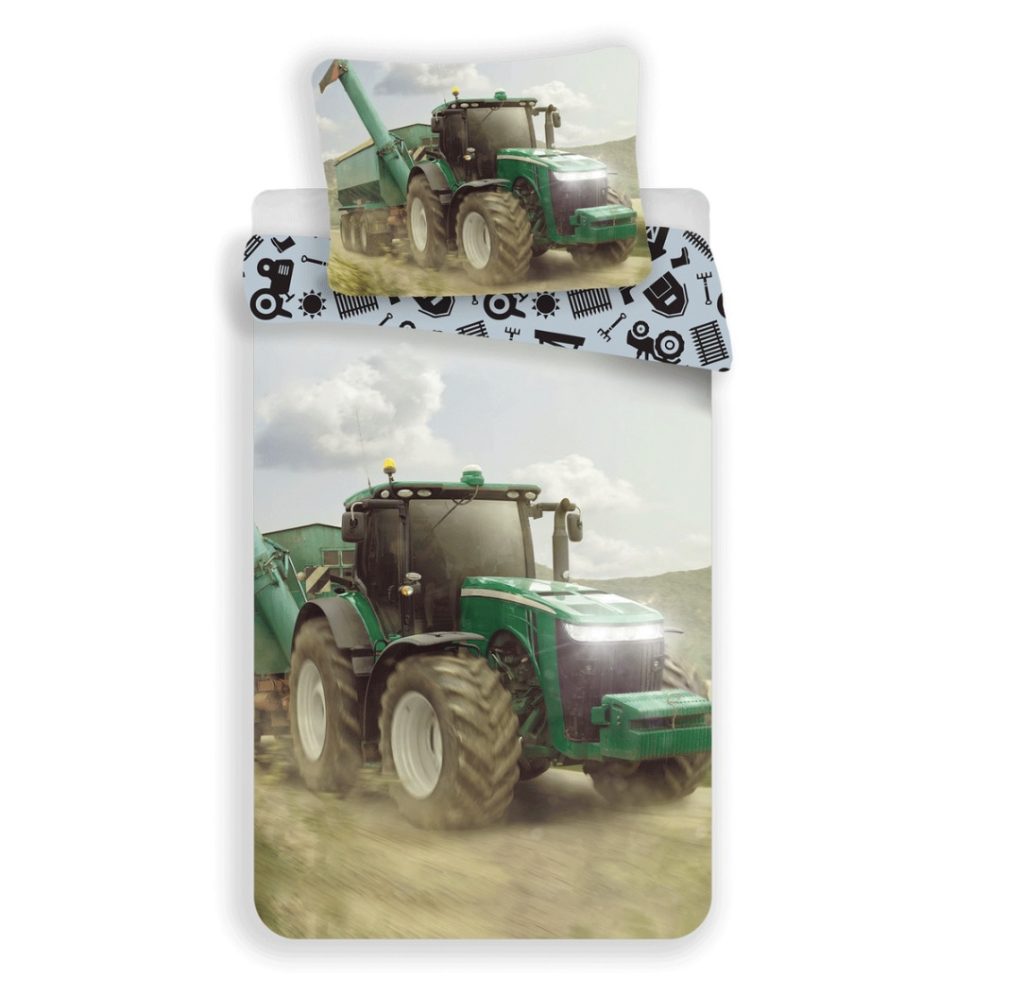 Detské bavlnené obliečky Traktor green